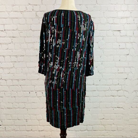 NEW! Anthro Elisa Rainbow Sequin Vertical Striped Shirt Dress - Picture 7 of 15
